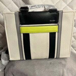 Calvin Klein Square Purse Bag Black Beige Lime Green